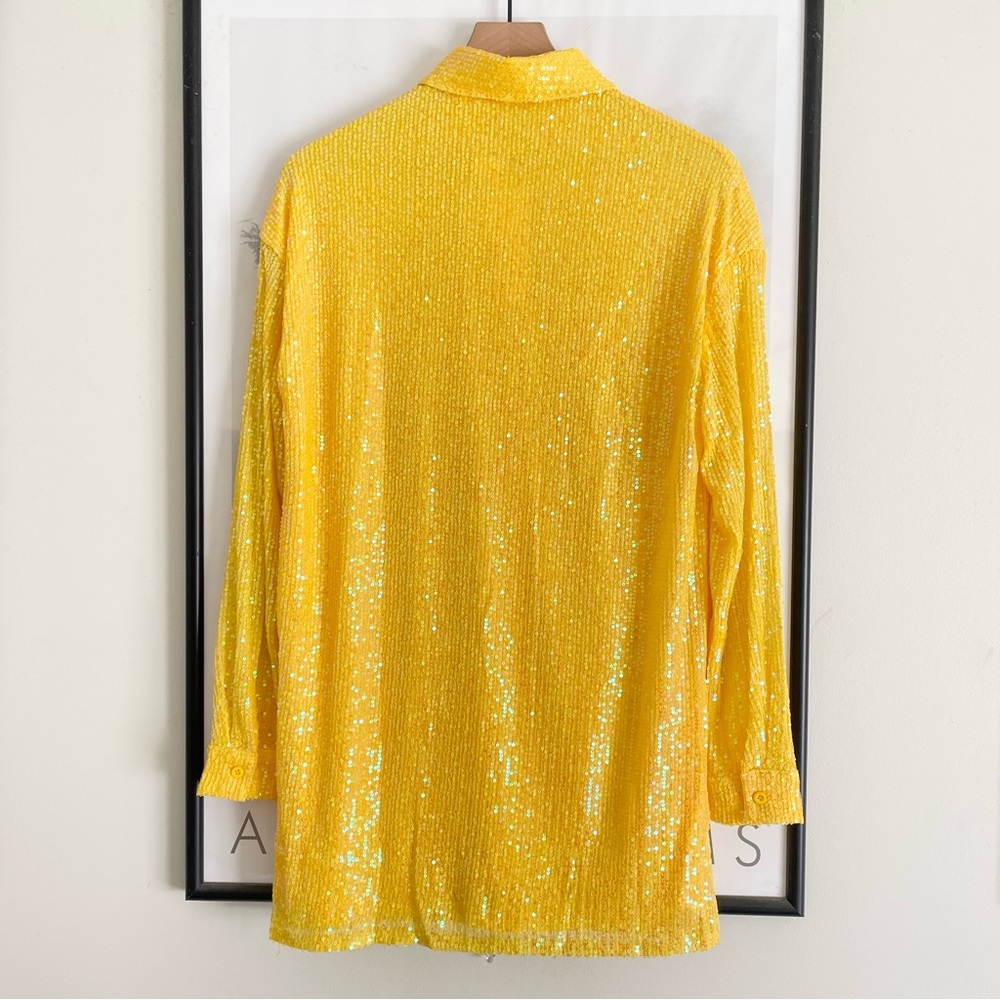 Anthropologie Sequin Tunic Shirt Dress Yellow XS Collared Button NWT - Picture 9 of 16